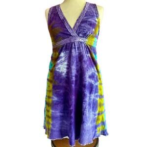 Womens Dress Size Small Purple Tie Dye Sleeveless Casual Beach Bohemian